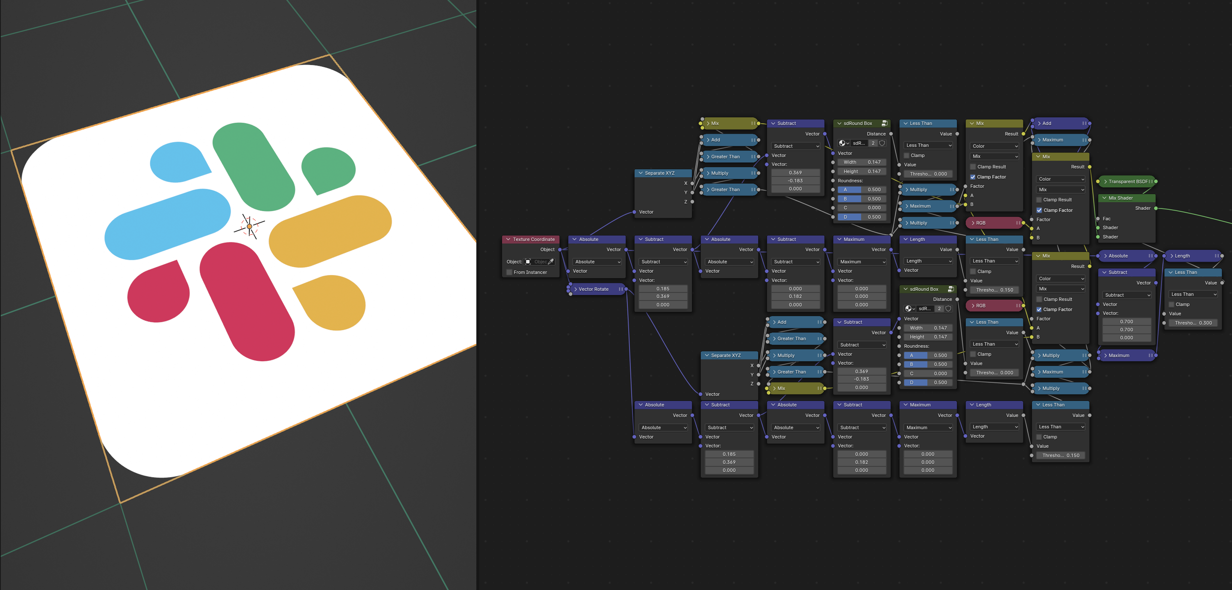 Slack logo shader and node graph